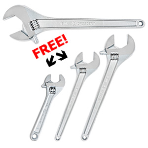 Crescent CRE-AC224BKP 24 inch Adjustable Tapered Handle Wrench + FREE 12, 15 and 18 inch Adjustable Wrenches from Hanover Tool,