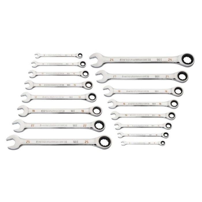 16 Pc 90-Tooth 12 Point Metric Combination Ratcheting Wrench Set - Image 2